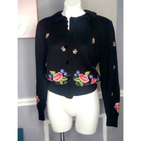 Women Knit Cardigan, 80s Cardigan, Floral Cardigan - Picture 8 of 9